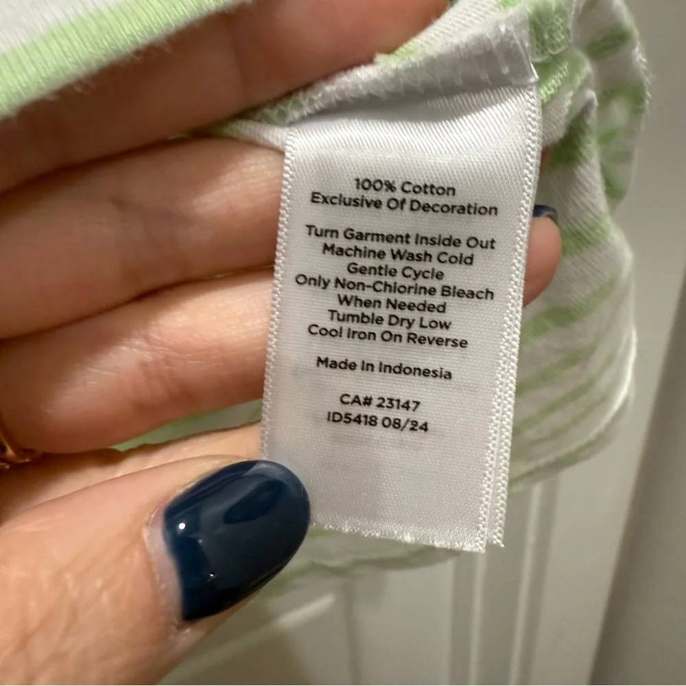 Talbots Green and White Stripe C’est La Vie Sea Crewneck Tee XL Nautical Beach - Picture 5 of 6